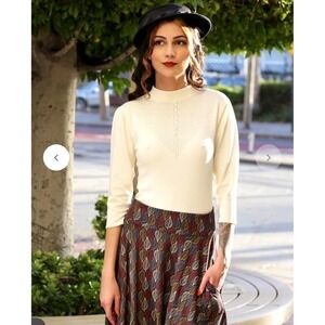 Effie's Heart Sweater L/XL Cream Excellent Pointelle Heart Button 3/4 Sleeve